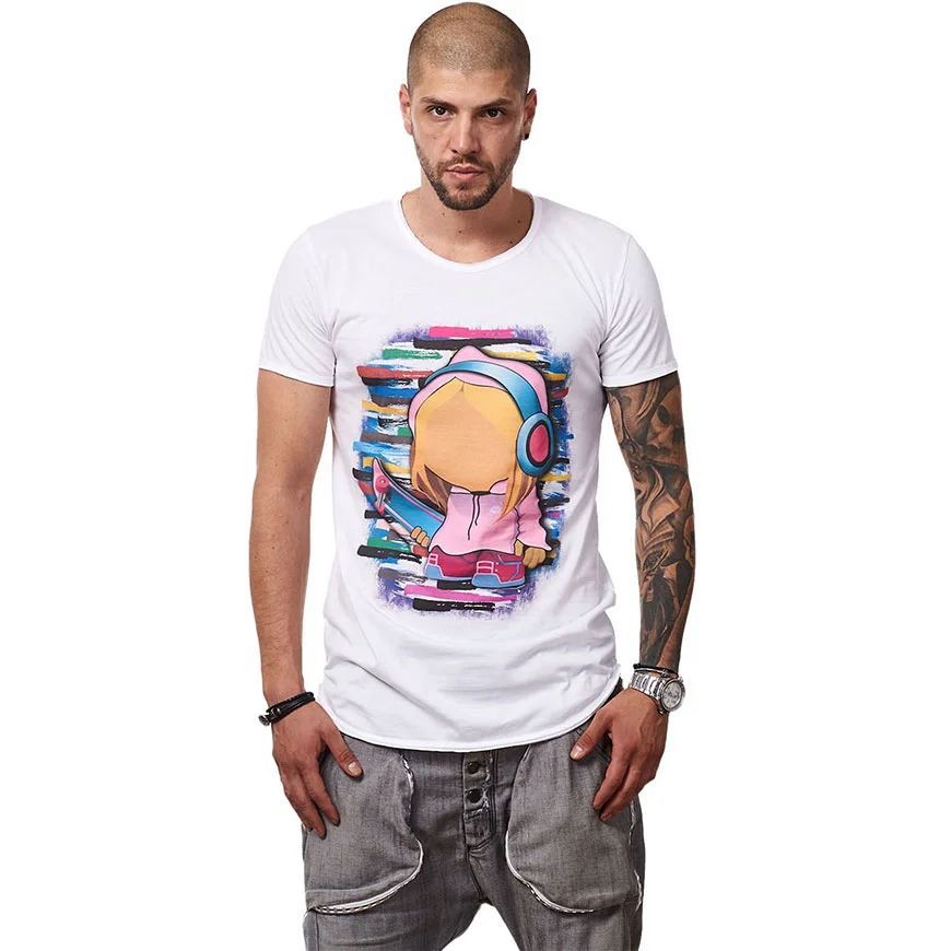 Tricou Alb Barbati Imprimeu Skater Girl Pink Design Unic Si Original Moss