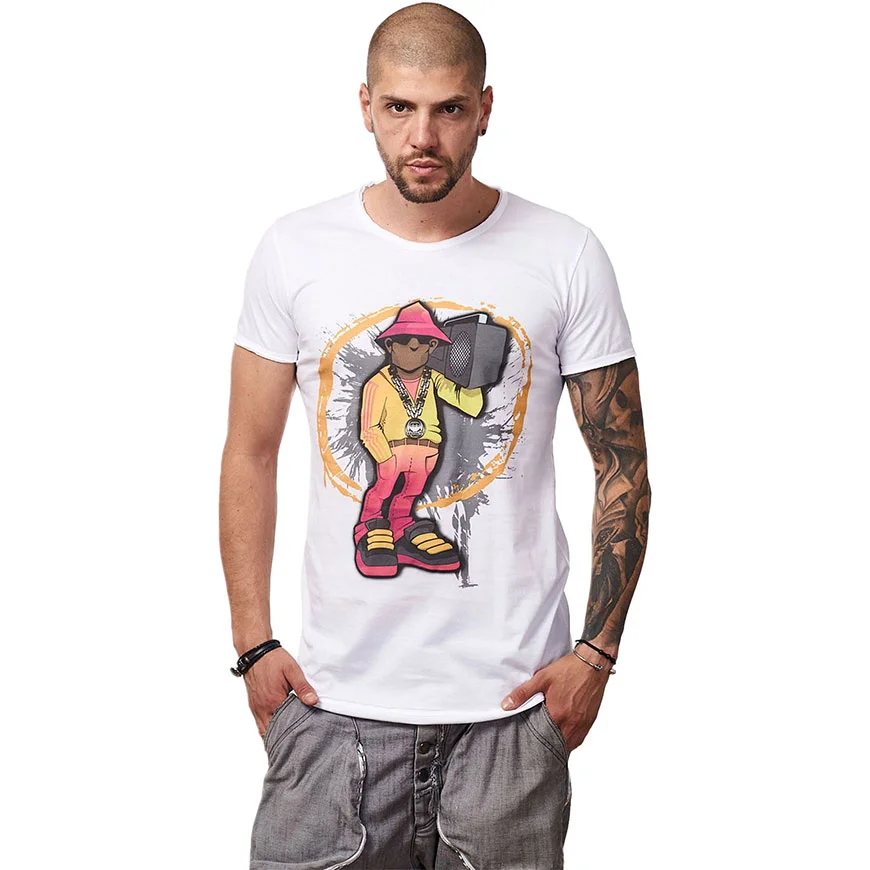 Tricou Alb Barbati Imprimeu Street Rapper Yellow Design Unic Si Original Moss