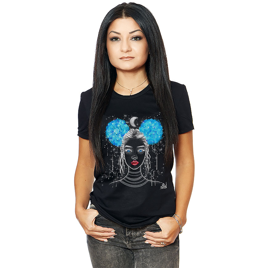 Tricou Negru Femei Little Night Blue Bear