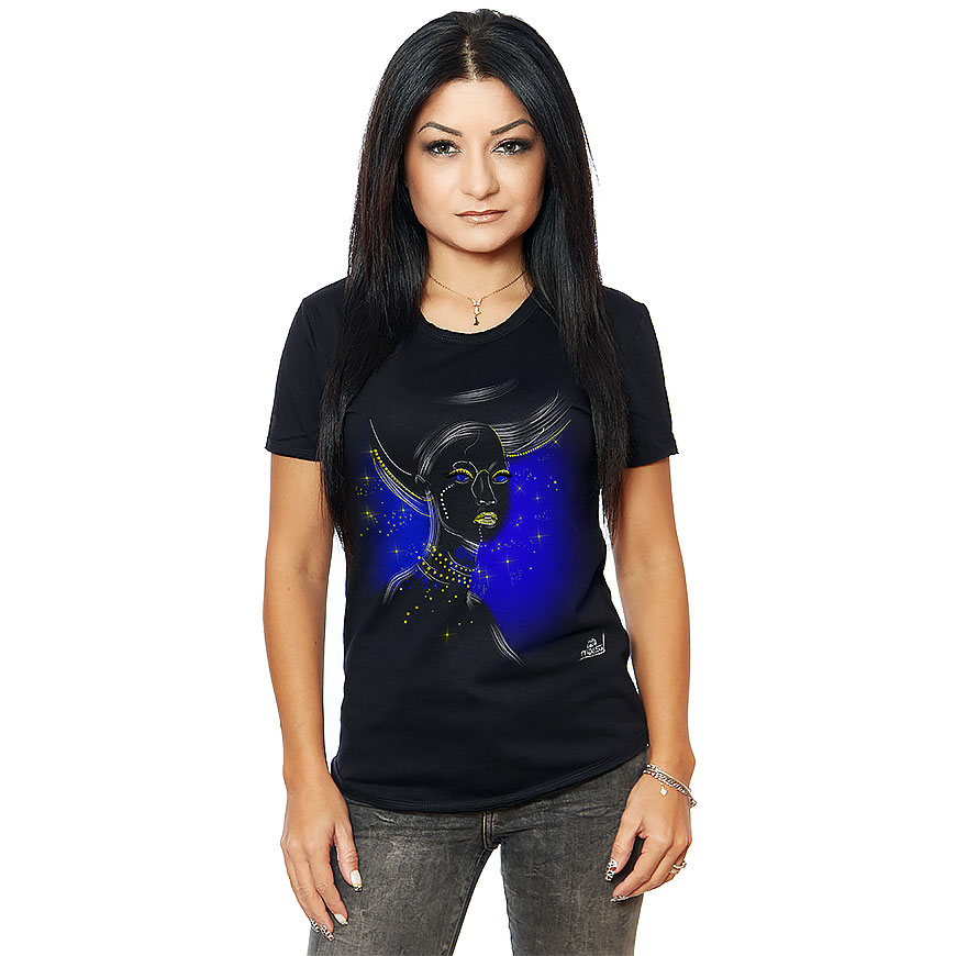 Tricou Negru Femei Stylish Girl In Blue